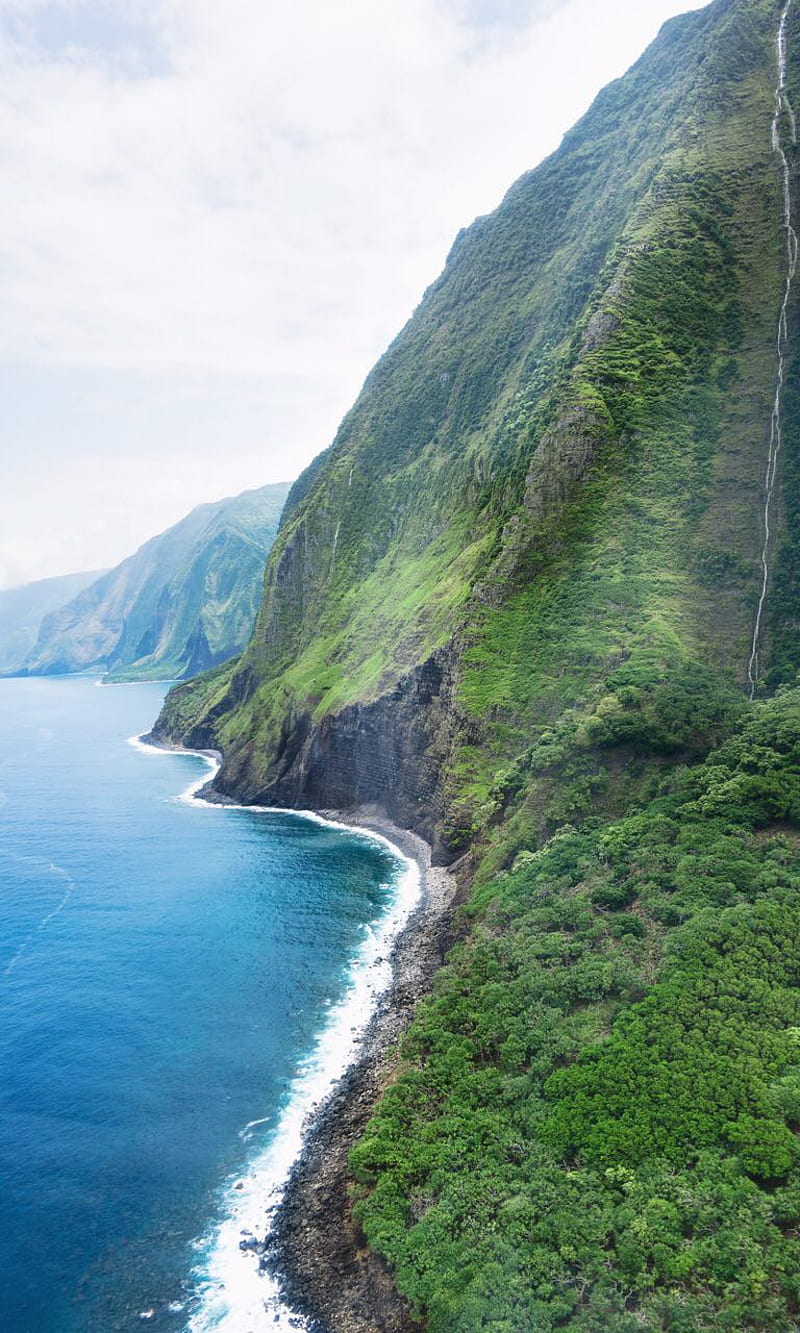 Island, hawaii, hills, landscape, mountain, nature, rocks, sea, wild, HD phone wallpaper