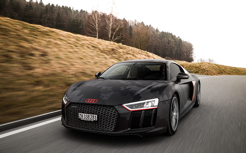 Audi R8 V10 Plus tuning, 2018 cars, road, supercars, camouflage R8, Audi, HD wallpaper