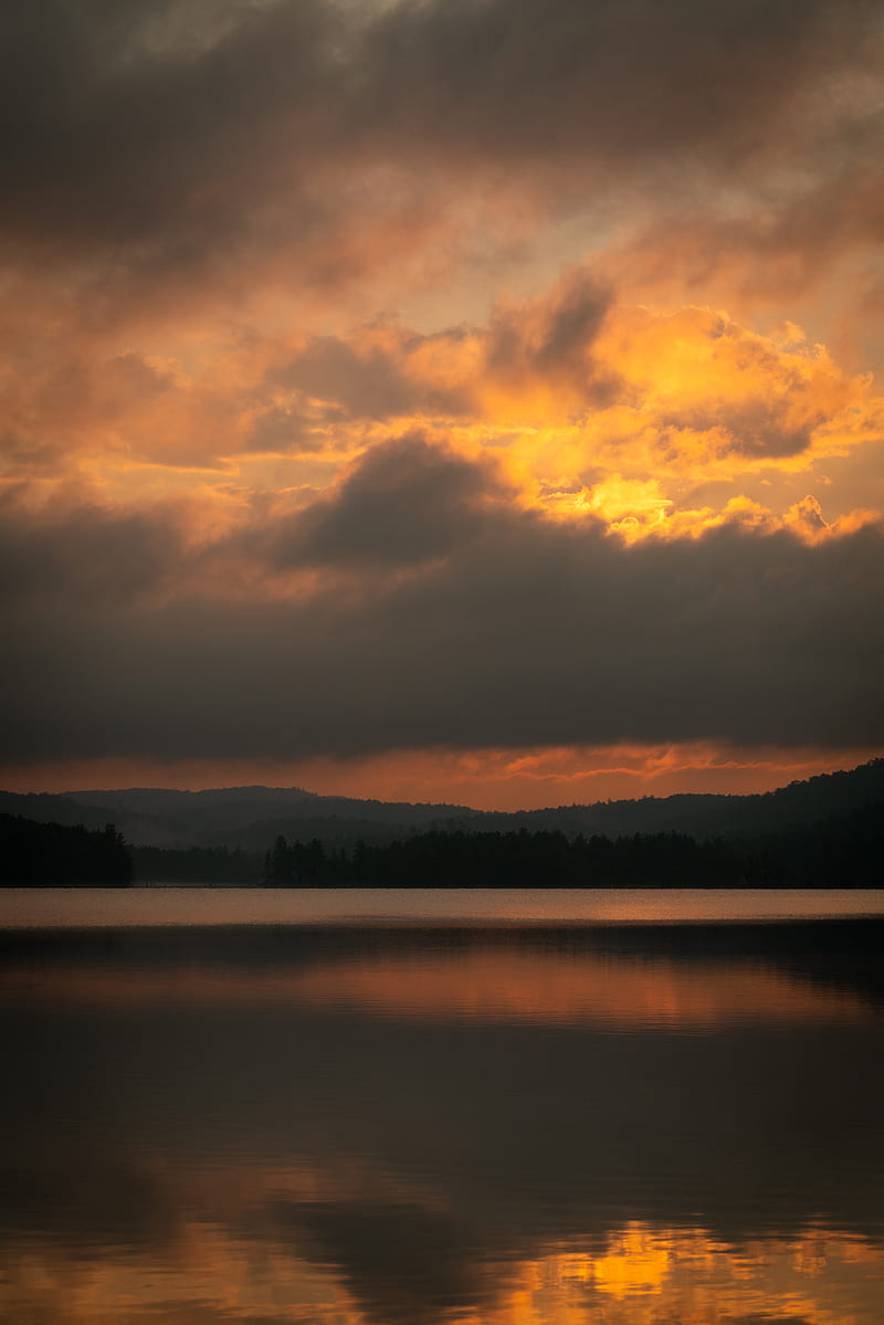 lake, sunset, landscape, coast, twilight, HD phone wallpaper