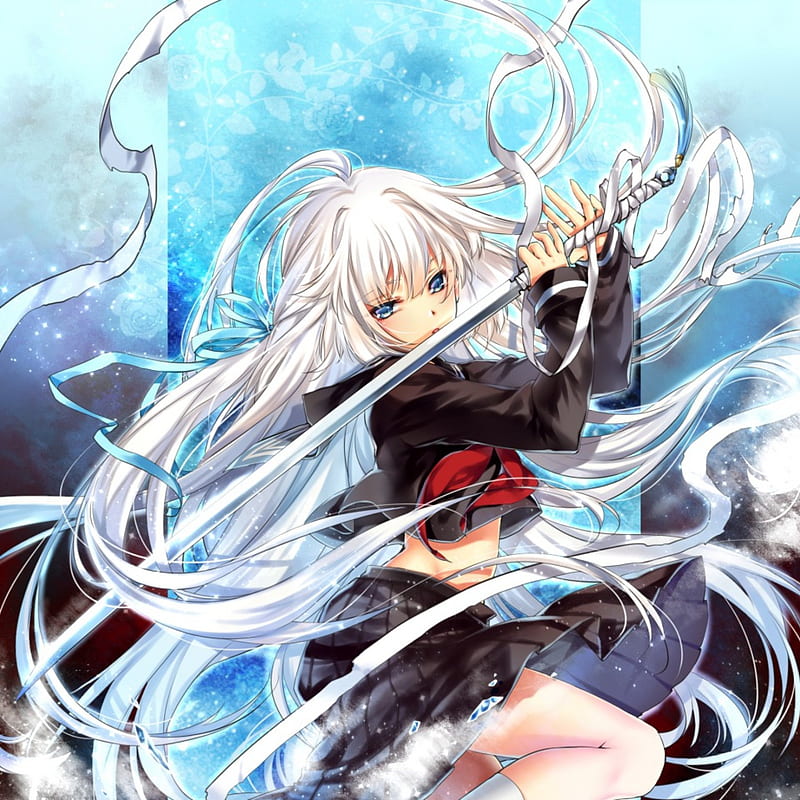 Katana white hair, blade, samurai, emotional, anime, anime girl, weapon,  long hair, HD wallpaper | Peakpx