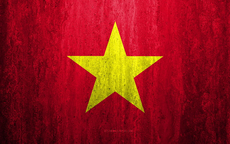 Flag of Vietnam stone background, grunge flag, Asia, Vietnam flag, grunge art, national symbols, Vietnam, stone texture, HD wallpaper