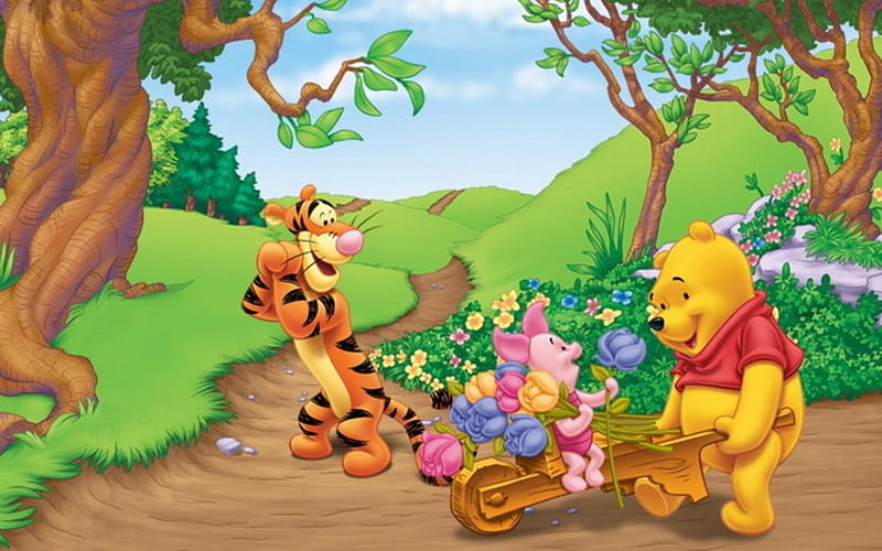 Winnie the Pooh, winnie, pooh, tiger, piglet, friends, HD wallpaper