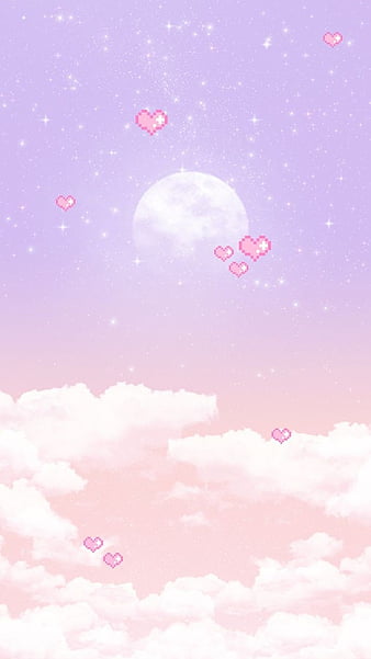 Kawaii, cute, moon, pastel, purple, HD phone wallpaper