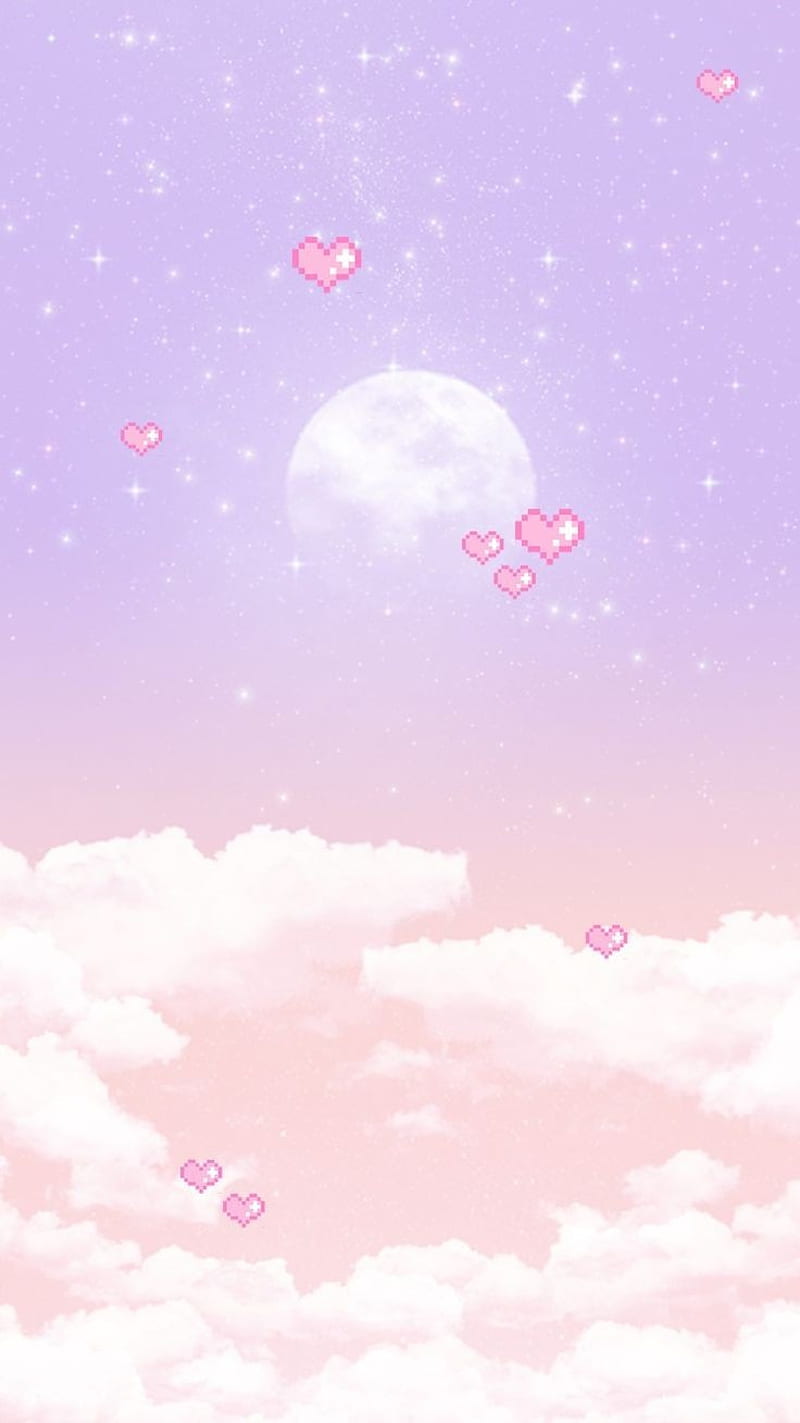 Kawaii , cute, moon, pastel, purple, HD phone wallpaper