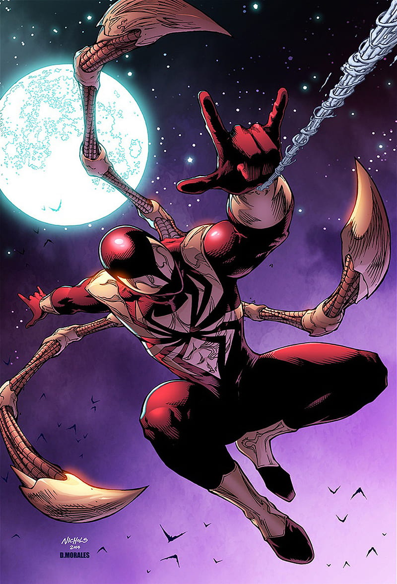 Iron Spider-Man, marvel, comics, spider, web, red, gold, HD phone wallpaper  | Peakpx