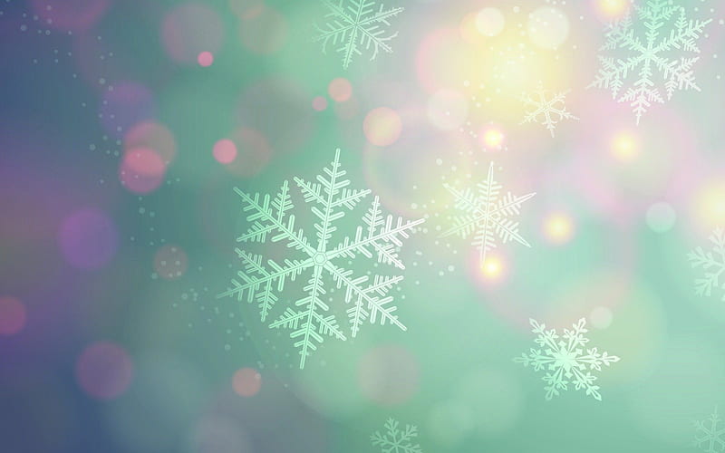 Snowflakes, snowflake, bokeh, pastel, soft, abstract, lights, winter, HD wallpaper