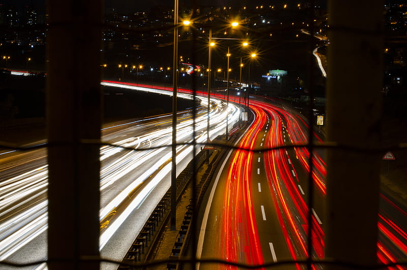 Gece , istanbul, otoban, trafik, uzunpozlama, HD wallpaper