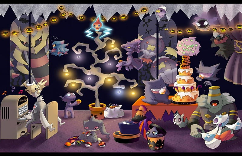 Very Ghostly party, pokemon party, pokemon, halloween, HD wallpaper