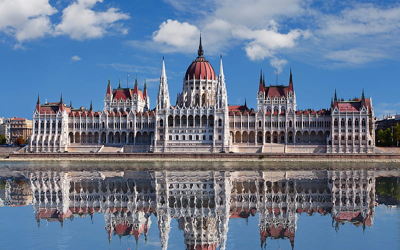 Parliament of Hungary, Budapest, building, city, river, reflection, danube, HD wallpaper