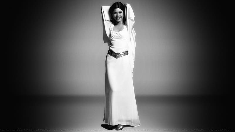 Carrie Fisher Princess Leia XIX, princess leia, celebrities, actrice, people, carrie fisher, black and white, HD wallpaper