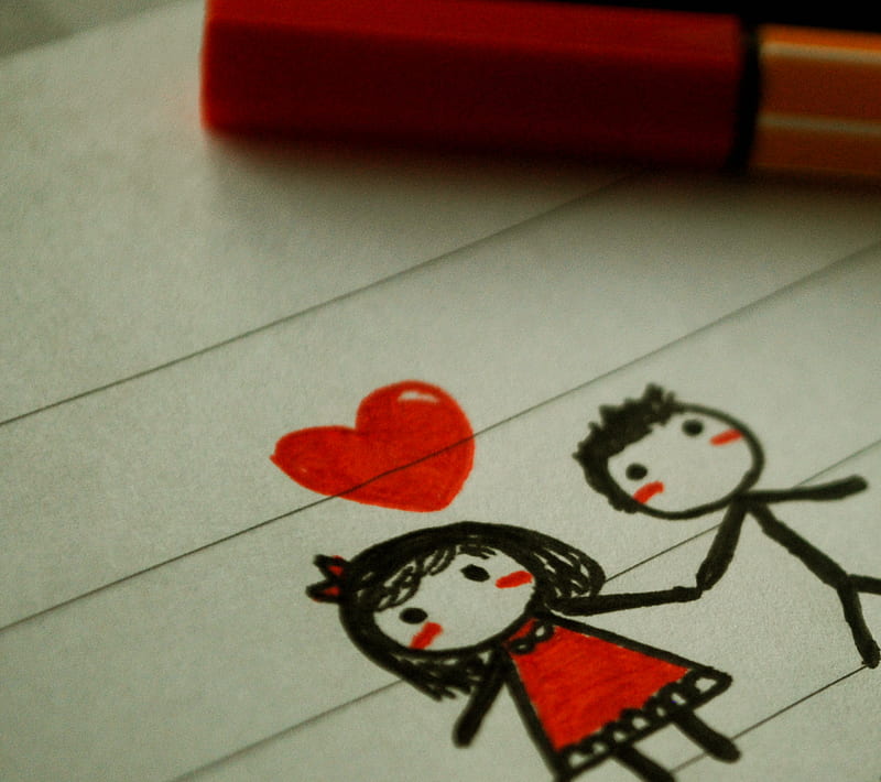 Always together, blush, couple, drawn, heart, love, HD wallpaper