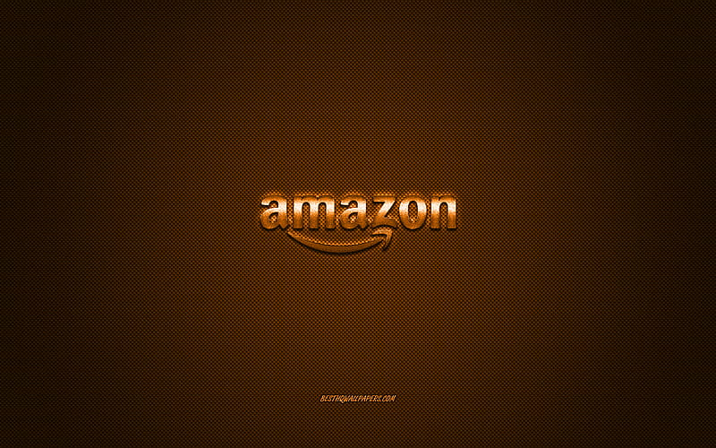Amazon logo, orange shiny logo, Amazon metal emblem, for Amazon smartphones, orange carbon fiber texture, Amazon, brands, creative art, HD wallpaper