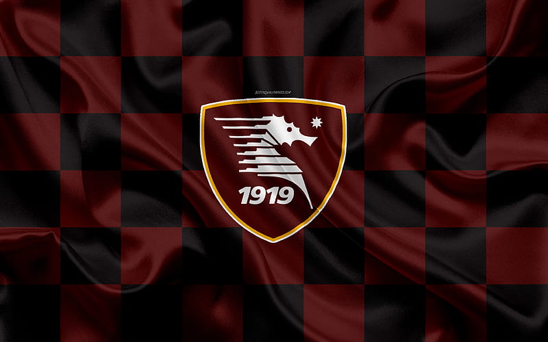 US Salernitana 1919 logo, creative art, brown black checkered flag, Italian football club, Serie B, emblem, silk texture, Salerno, Italy, football, Salernitana FC, HD wallpaper
