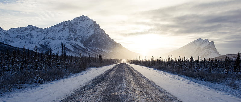 Long Road To Snow Mountains, road, mountains, snow, nature, HD wallpaper