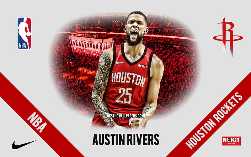 Austin Rivers, Houston Rockets, American Basketball Player, NBA, portrait, USA, basketball, Toyota Center, Houston Rockets logo, HD wallpaper