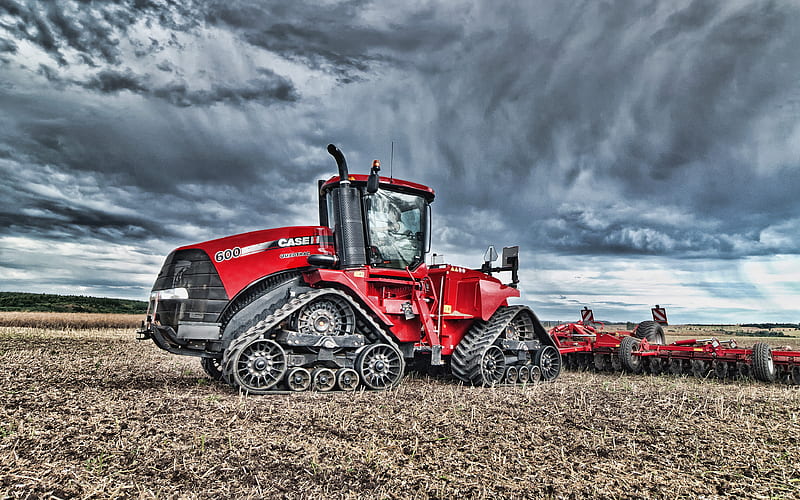 Case IH Steiger 600 Quadtrac plowing field, 2013 tractors, agricultural machinery, red tractor, crawler tractor, R, tractor in the field, agriculture, harvest, Case, HD wallpaper