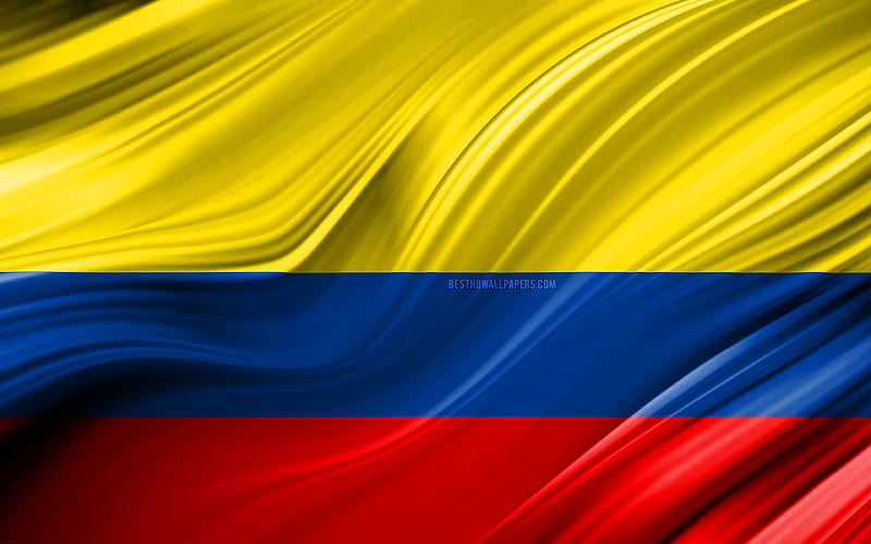 Colombian flag, South American countries, 3D waves, Flag of Colombia, national symbols, Colombia 3D flag, art, South America, Colombia, HD wallpaper