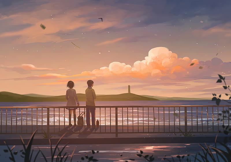 Anime Couple Lets Talk , anime-girl, anime-boy, artist, artwork, digital-art, HD wallpaper