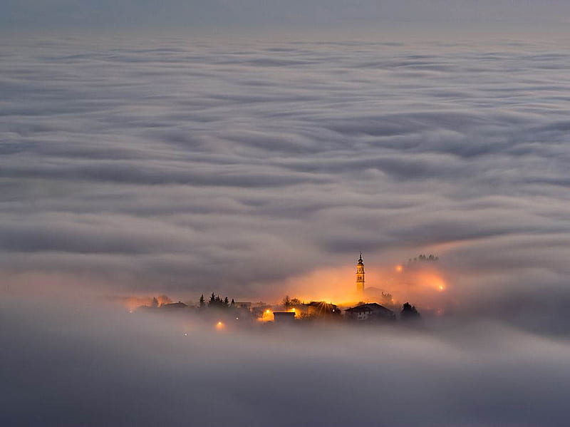 Asiago Plateau, Italy, nature, city, mist, italy, HD wallpaper