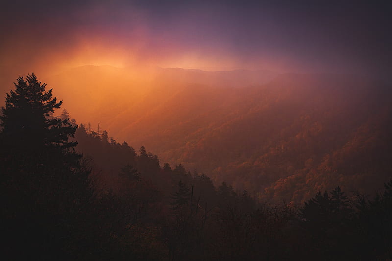 Dawn Overy Smoky Mountains , mountains, nature, smoke, HD wallpaper