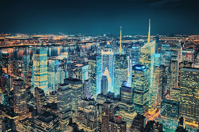 Cities, Night, New York, Manhattan, HD wallpaper