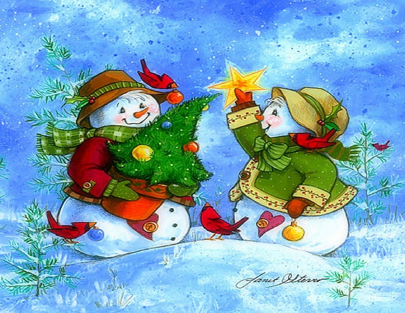 ★Finishing Touch★, ornaments, scarves, seasons, xmas and new year, finishing touch, greetings, sweet, paintings, gloves, decorations, love, drawings, traditional art, couple, star, snowmen, hats, lovely, cardinal birds, christmas, happiness, love four seasons, festivals, christmas trees, cute, balls, snow, winter holidays, weird things people wear, celebrations, HD wallpaper