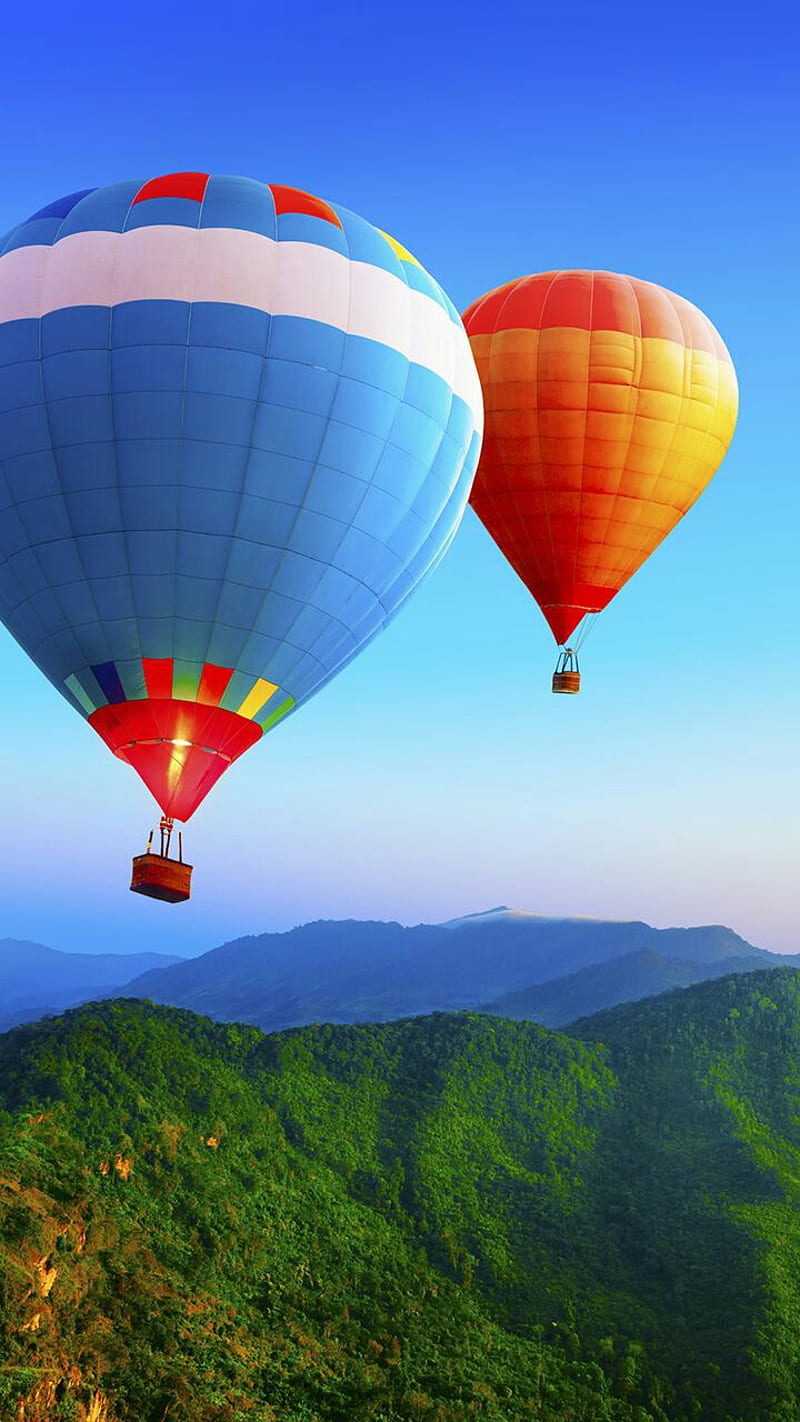 Up Up Away, balloons, flying, galaxy, mountain, nature, HD phone wallpaper