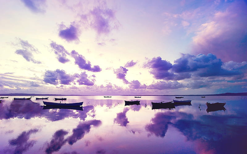 Purple Sunset In Ocean, purple, sunset, ocean, nature, HD wallpaper