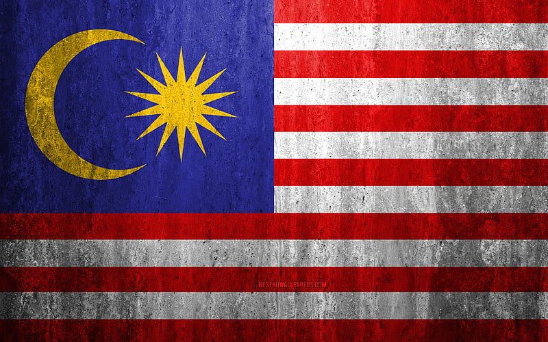 Flag of Malaysia stone background, grunge flag, Asia, Malaysia flag, grunge art, national symbols, Malaysia, stone texture, HD wallpaper