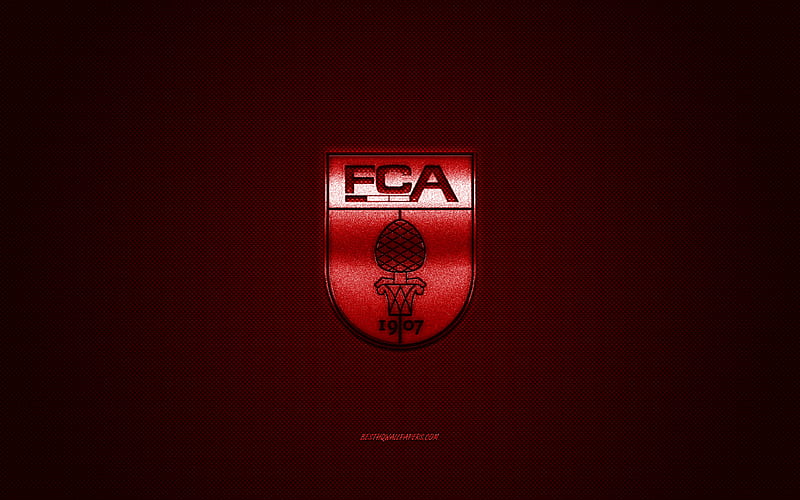 FC Augsburg, German football club, Bundesliga, red logo, red carbon fiber background, football, Bavaria, Germany, FC Augsburg logo, HD wallpaper