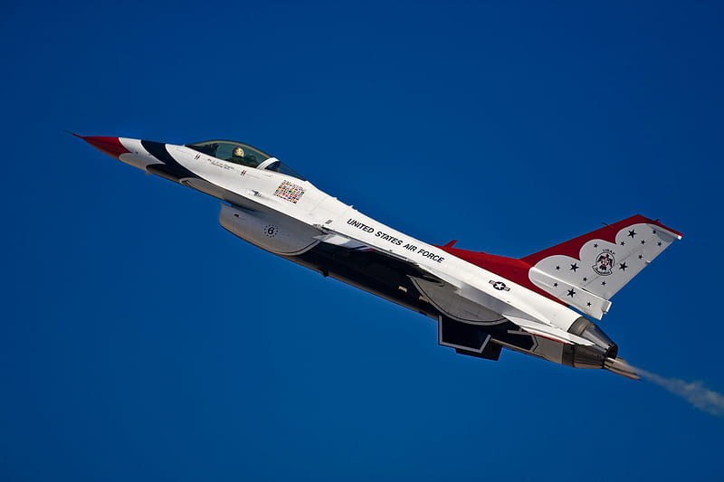 Thunderbird in Flight, fighting, force, air, falcon, f16, thunderbirl, f-16, HD wallpaper
