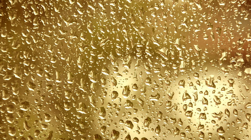 Water drops, glass, window, golden, texture, HD wallpaper
