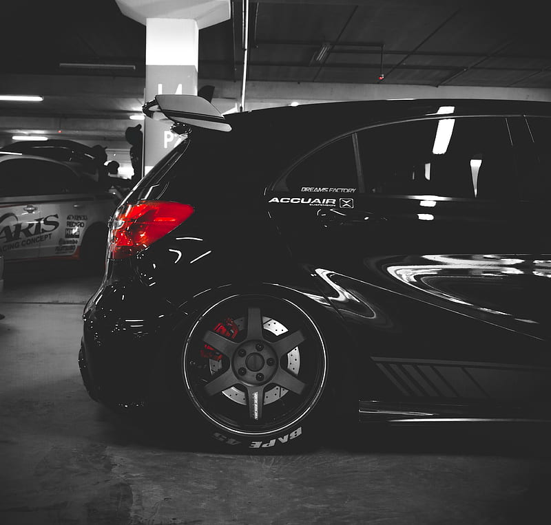 black 5-door hatchback on parking lot, HD wallpaper