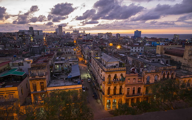 Havana, sunset, cityscapes, old buildings, Cuba, HD wallpaper