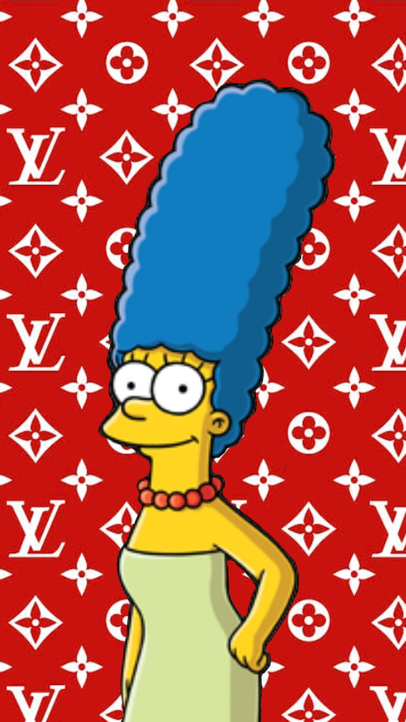 Marge x Supreme x LV, louis vuitton, lv pattern, lv supreme, marge simpson,  red, HD phone wallpaper