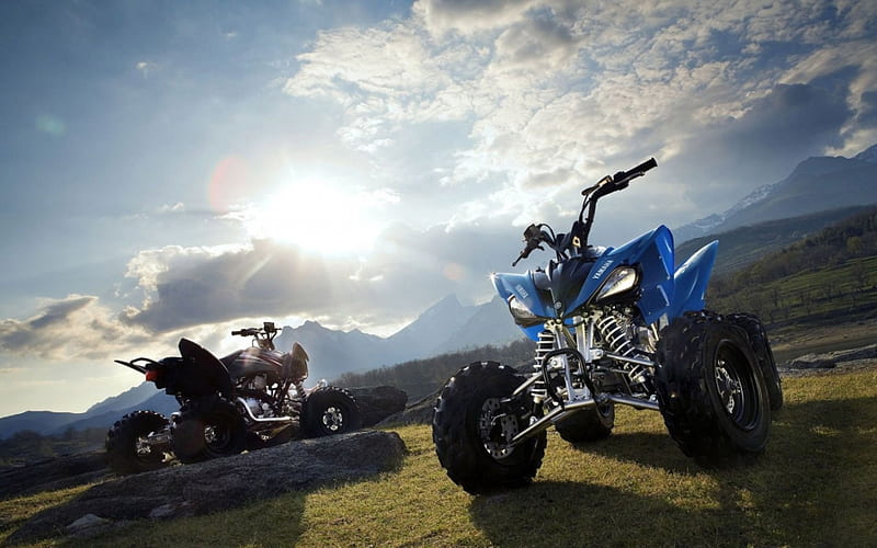 Nice Quads, mountains, 4 wheelers, quads, motorcycles, yamaha, clouds, sky, HD wallpaper