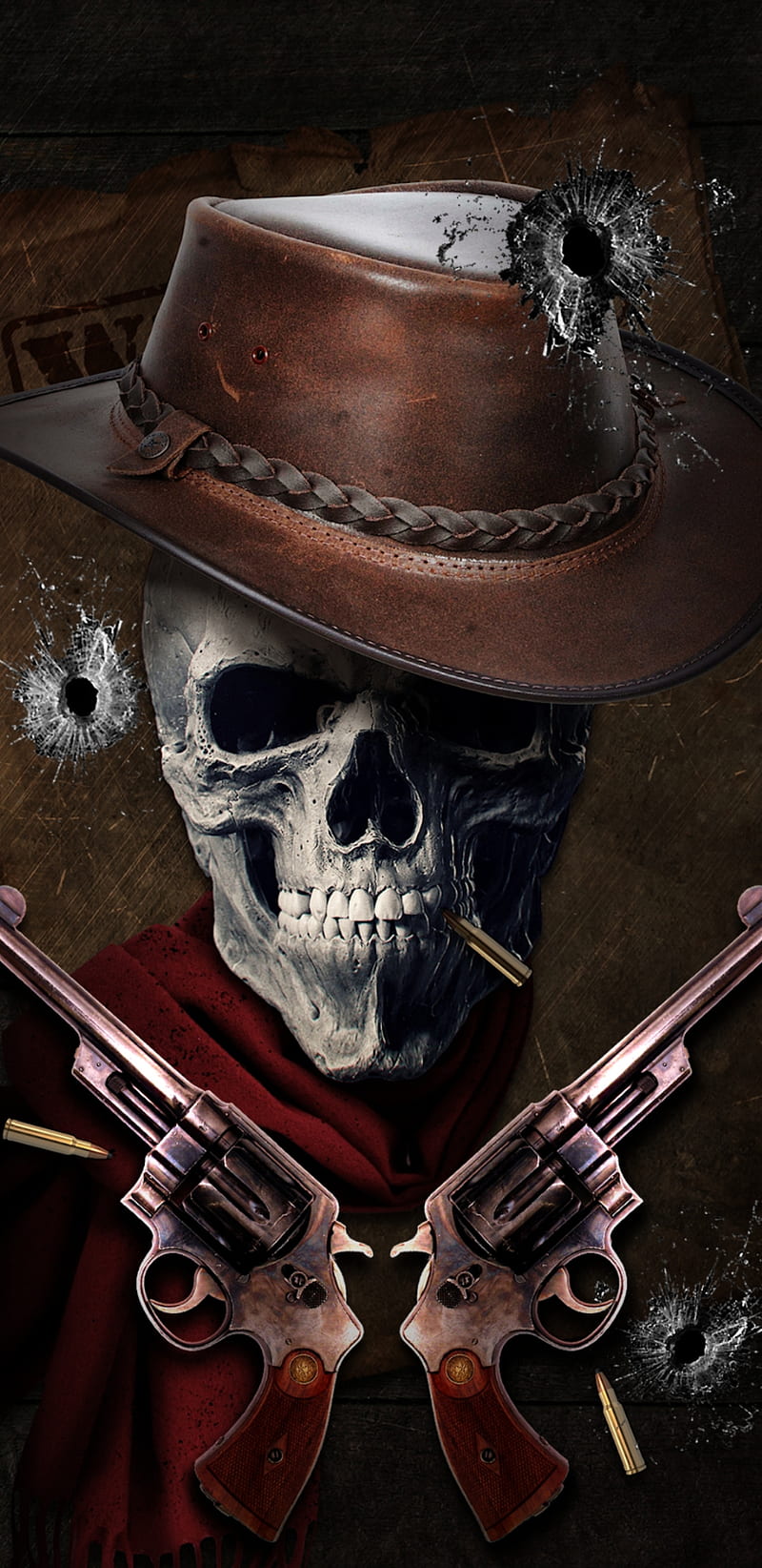 Wild West, bullet, gun, skull, western, HD phone wallpaper