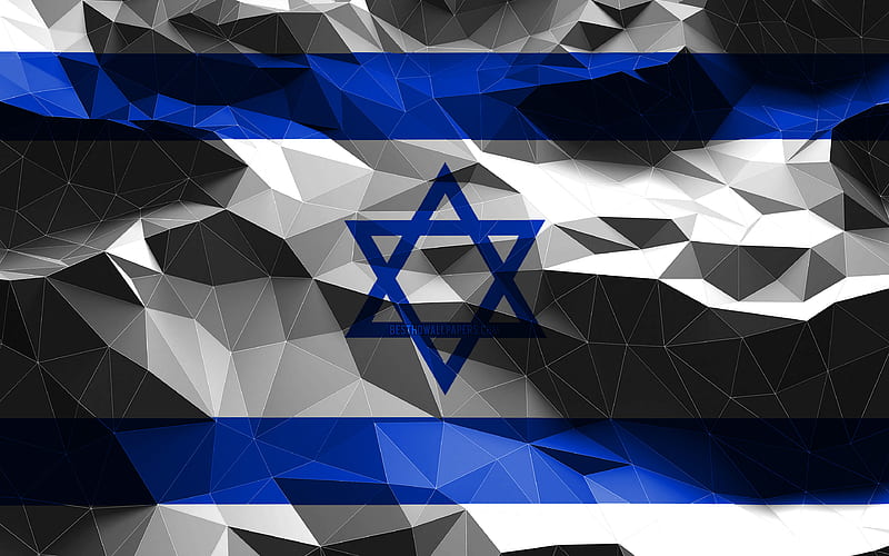 Israeli flag, low poly art, Asian countries, national symbols, Flag of Israel, 3D flags, Israel flag, Israel, Asia, Israel 3D flag, HD wallpaper