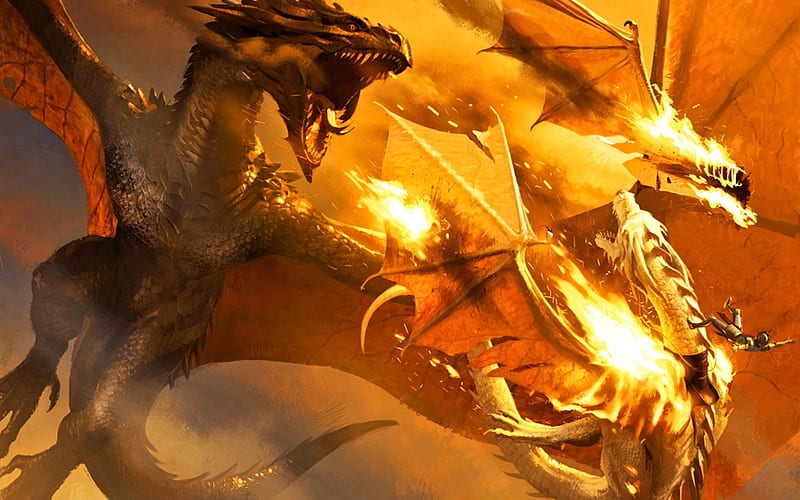 Fiery Finish, fire, magic, fantasy, dragon, HD wallpaper