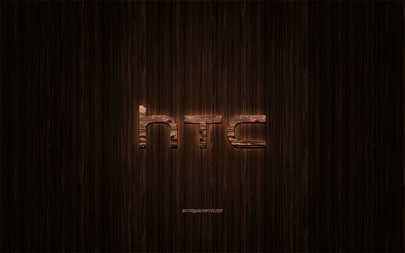 HTC logo, wooden logo, wooden background, HTC, emblem, brands, wooden art, HD wallpaper
