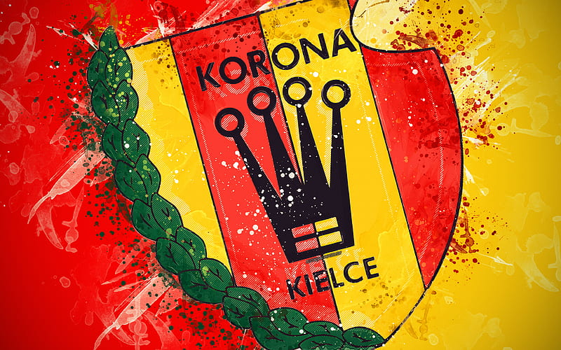Korona Kielce paint art, logo, creative, Polish football team, Ekstraklasa, emblem, red yellow background, grunge style, Kielce, Poland, football, HD wallpaper