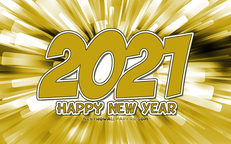 Happy New Year 2021 yellow abstract rays, 2021 new year, 2021 yellow digits, 2021 concepts, 2021 on yellow background, 2021 year digits, HD wallpaper