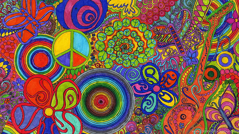 Colorful Hippie Circle Flowers Butterflies Hippie, HD wallpaper