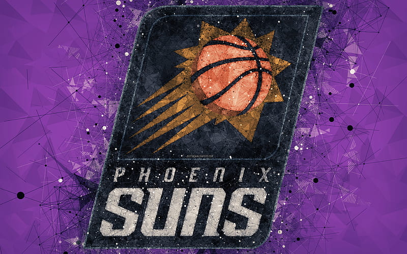 Phoenix Suns creative geometric logo, American basketball club, creative art, NBA, emblem, purple abstract background, mosaic, National Basketball Association, Phoenix, Arizona, USA, basketball, HD wallpaper