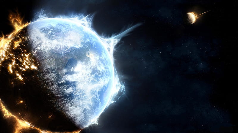 world, half burning, half about to explote, HD wallpaper