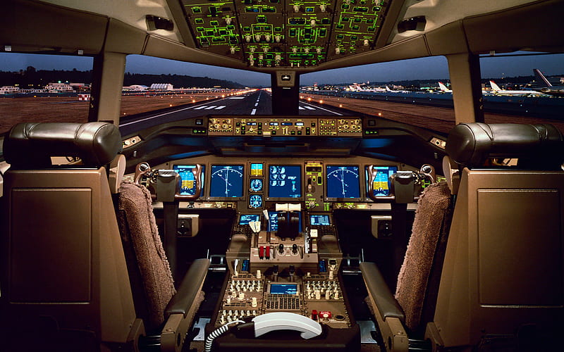Boeing 777 cockpit, inside view, aircraft dashboard, Boeing 777 inside, passenger plane, Boeing, HD wallpaper