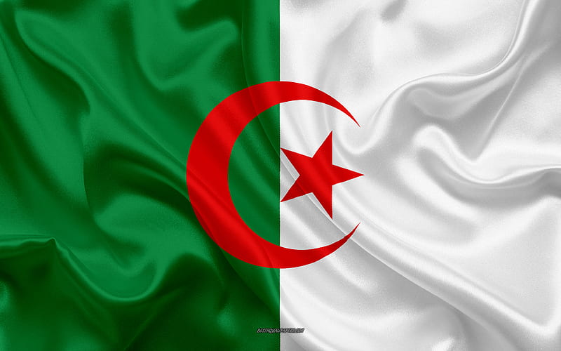 Flag of Algeria silk texture, Algeria flag, national symbol, silk flag, Algeria, Africa, flags of African countries, HD wallpaper