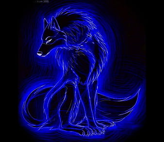 wolf, abstract, black background, blue
