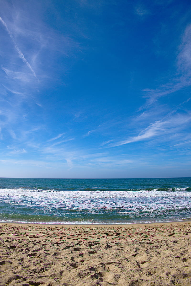 sea, coast, horizon, sand, sky, HD phone wallpaper