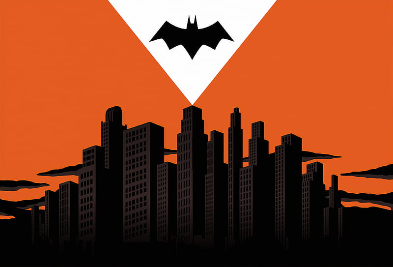 Batman Logo Over Gotham City, HD wallpaper